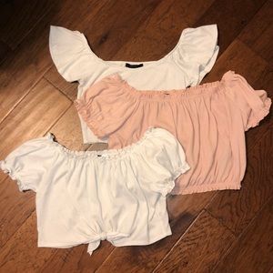 THREE off the shoulder crop top bundle